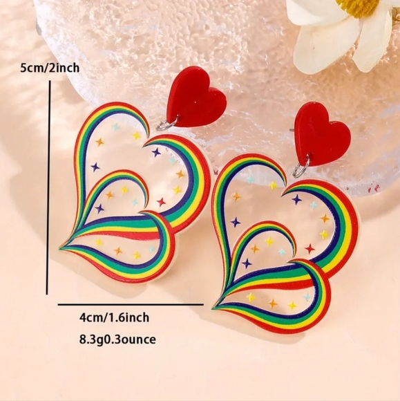Rainbow Hearts Acrylic Earrings - Picture 3 of 3
